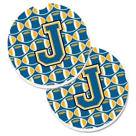Carolines Treasures Letter J Football Blue and Gold Set of 2 Cup Holder Car Coaster CJ1077-JCARC
